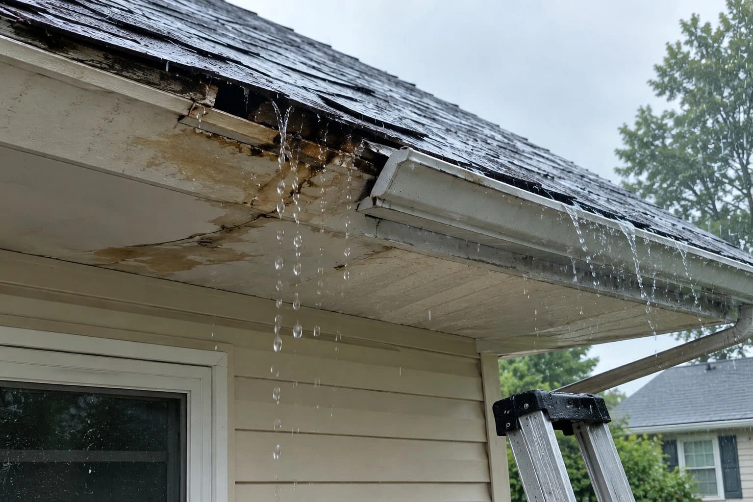 Emergency roof leak repair for a New Jersey home during heavy rain